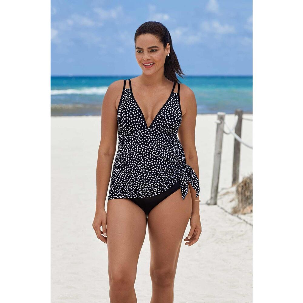 Trimshaper Tracey Black White Dots Funfetti Slimming Swim Dress NWT 22W - Picture 3 of 9